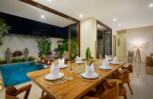 Villa Sophia Legian, Bali - Dining table overlooking the pool